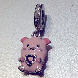 S925 Silver Pink Pig Charm Pandora Style